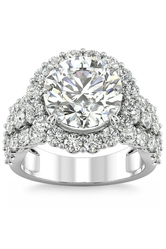 ry 14K White Gold Plated Ring - Round Cut Excellent 1.4 Ct Moissanite Ring - Simple Halo Moissanite Rings - Solitaire with Accent Moissanite Rings for Her
