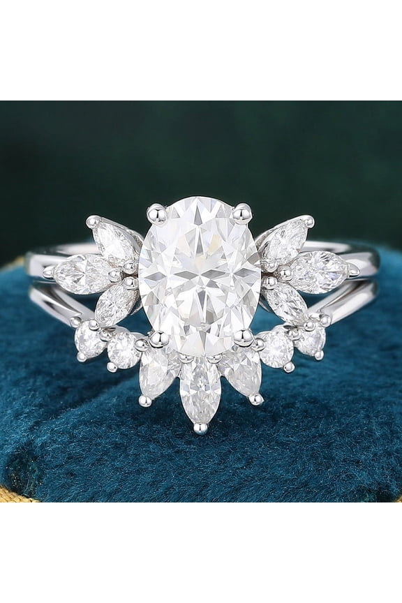 ry 14K White Gold Plated Ring - Stunning 2 Ct Oval Cut Moissanite Ring - Bridal Diamond Jewelry for Women - Diamond Rings Wedding Sets on Sale