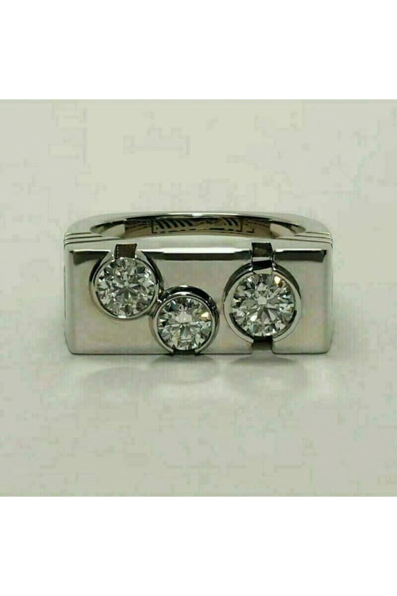 ry 14K White Gold Plated Rings - 1.2 Ct Round Cut Diamond Rings Gifts - Beautiful Bezel Set Engagement Wedding Diamond Ring - Three Stone Simple Ring for Men - Gift for Boyfriend