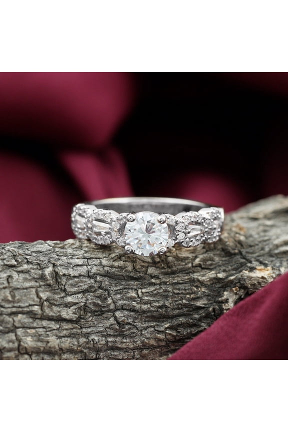 ry 14K White Gold Plated Rings - 1.2 Ct VVS1/D Round Cut Diamond Rings - Engagement Sterling Silver Rings - Forever Diamond Rings for Women - Chain Shape Engagement Wedding Rings