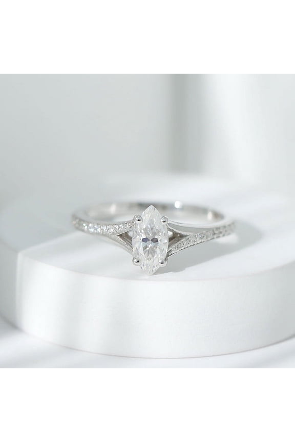ry 14K White Gold Plated Rings - 1.5 Ct Marquise Cut Diamond Rings - Split Shank Multi Stone Wedding Diamond Rings for Her - Anniversary Gifts Clearance Rings - Wedding Jewelry for Women