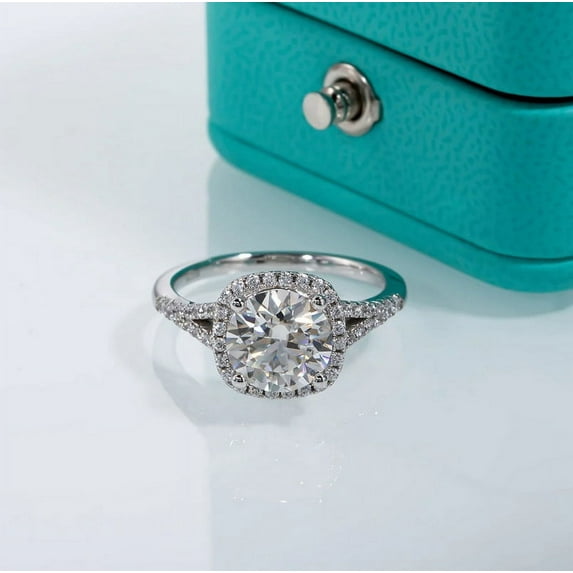 Empire Jewelry 14K White Gold Plated Rings - 1.6 Ct Round Brilliant Cut Diamond Rings - Halo with Split Shank Rings for Women - Halo Rings Set for Women - Mother's Day Gifts from Daughter