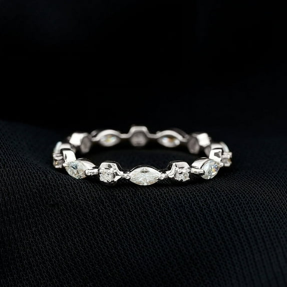 Empire Jewelry 14K White Gold Plated Rings - 1.8 Ct Marquise Cut Moissanite Rings - Elegant Prong Set Rings for Her - Engagement Wedding Prong Setting Rings for Women - Casual Stacking Ring