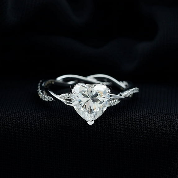 Empire Jewelry 14K White Gold Plated Solitaire Ring - Heart Cut 2.60 Ct VVS1/D Moissanite Ring - Solitaire Twisted Wedding Rings - Christmas Special Gift for Her - New Year Gifts