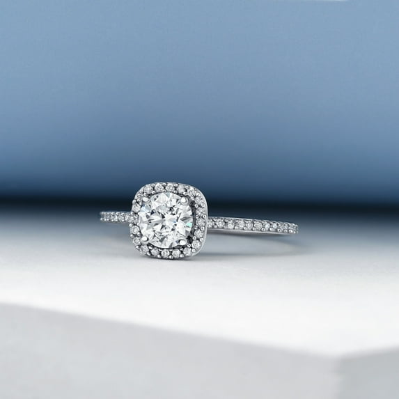 Empire Jewelry 14K White Gold Plated Solitaire Wedding Anniversary Ring - Round Brilliant Cut 1 Ct Moissanite Engagement Ring for Women's - Proposal Delicate Rings - Daily Wear Moissanite Rings