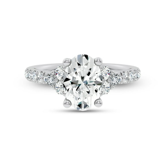 Empire Jewelry 14K White Gold Plated Trellis Cluster Pave Engagement Ring for Women - 2 Ct Oval Cut Moissanite Jewelry - Bridal Wedding Jewelry with Sparkling Design for Brides