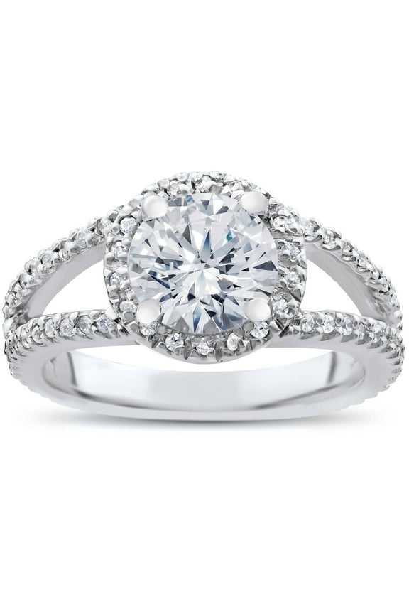 ry 14K White Gold Plated Wedding Anniversary Rings - Round Cut Excellent 1.9 Ct Moissanite Ring for Her - Split Shank Wedding Engagement Ring for Her - 7th Year Anniversary Gifts