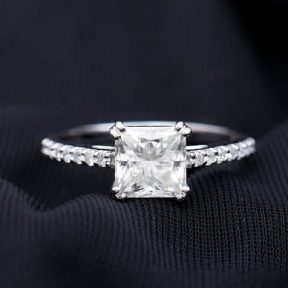 Empire Jewelry 14K White Gold Ring on Sale - 2 Ct Princess Cut Diamond Ring - Engagement Wedding Prong Setting Ring for Women - Elegant Party Wear Diamond Ring - Wedding Jewelry for Bridesmaids