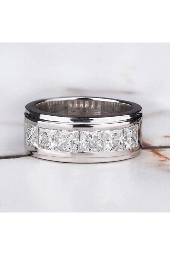 ry 14K White Gold Rings for Women - 1.9 Ct VVS1 Princess Cut Diamond Rings - Bezel Set Rings for Wedding Anniversary Gifts - Multi-Stone Wedding Engagement Diamond Rings for Women