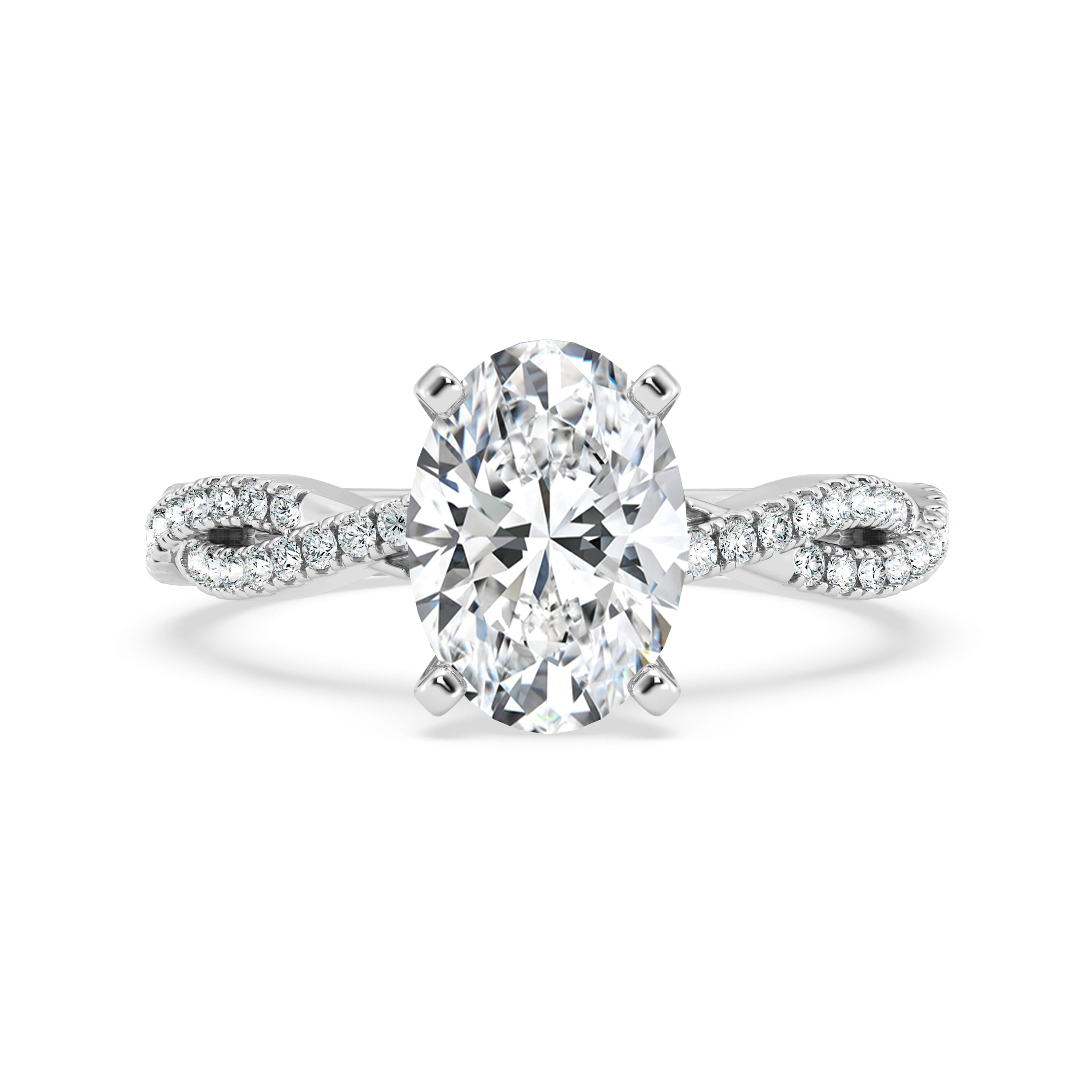 Empire Jewelry 2.1 Ct Oval Cut Moissanite Ring - 14K White Gold Plated Twisted Shank Solitaire Engagement Ring - Stylish Wedding Jewelry for Women