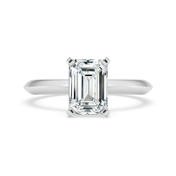 Empire Jewelry 2.2 Ct Emerald Cut Solitaire Diamond Ring - Hidden Halo with Accent Stones - 14K White Gold Plated Wedding Jewelry for Her