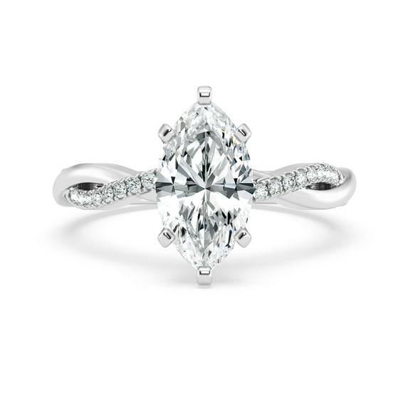 Empire Jewelry 2.3 Ct Marquise Cut Moissanite Ring - Twisted Shank Solitaire Design - 14K White Gold Plated Engagement Jewelry for Women - Elegant Wedding Ring