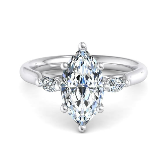 Empire Jewelry 2.3 Ct Marquise Moissanite Three-Stone Ring - 14K White Gold Plated Wedding Ring for Women - Proposal Anniversary Wedding Diamond Ring for Wife - Unique Gift for Her