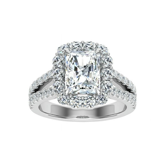 Empire Jewelry 2 Ct Lab-Grown Diamond Engagement Ring - 14K White Gold Plated Radiant Cut Halo Solitaire with Accents Design for Women - Elegant Gift for Her to Celebrate Love