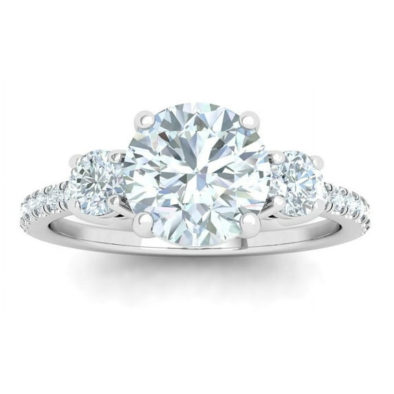 Empire Jewelry 2 Ct Moissanite Engagement Ring - 14K White Gold Plated Round Cut 3 Stone Design for Women - Elegant Gift for Her to Celebrate Your Love Journey
