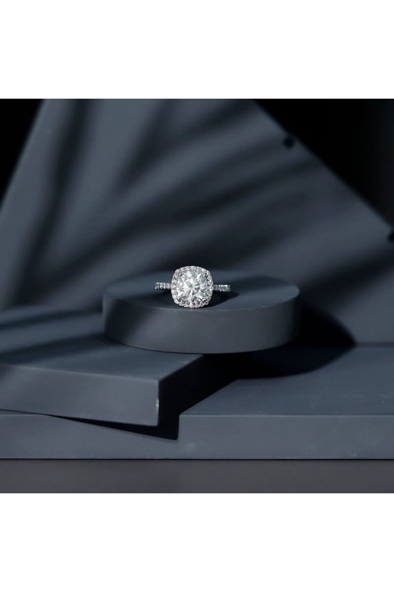 ry 2 Ct Round Cut Diamond Rings - 14K White Gold Plated Rings Gifts - Cushion Halo Engagement Silver Rings for Women - Jewelry Silver Clearance Wedding Rings - Valentine Proposal Rings