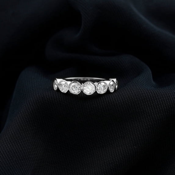Empire Jewelry 2 Ct Round Cut Diamond Rings for Her - 14K White Gold Plated Rings - Wedding Proposal Rings for Girlfriend - Half Eternity Bezel Set Bands for Women - 9th Year Anniversary Gifts
