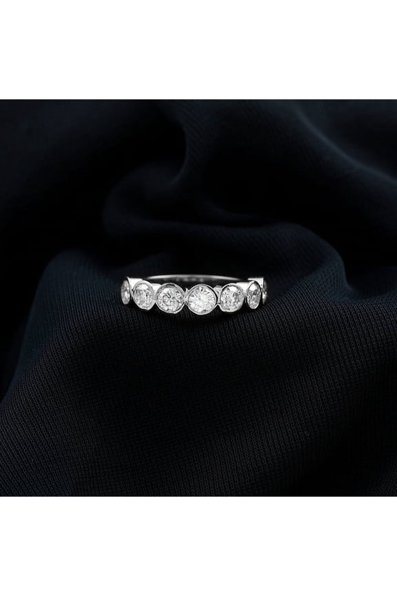 ry 2 Ct Round Cut Diamond Rings for Her - 14K White Gold Plated Rings - Wedding Proposal Rings for Girlfriend - Half Eternity Bezel Set Bands for Women - 9th Year Anniversary Gifts