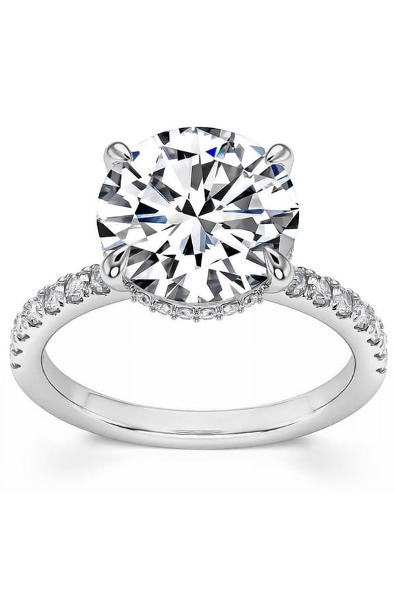 ry 2 Ct Round Cut Moissanite Solitaire Ring - 14K White Gold Plated Wedding Anniversary Ring - Hidden Halo Engagement Wedding Prong Set Rings for Her - Proposal Rings