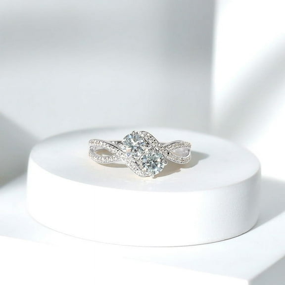 Empire Jewelry 3.5 Ct Round Cut Moissanite Anniversary Ring for Women - 14K White Gold Plated Engagement Band - Bypass Women's Ring for Gift - Split Shank Diamond Wedding Ring