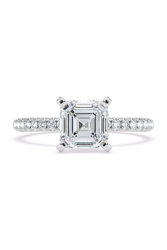 ry Asscher Cut Moissanite Rings - 1.7 Ct 14K White Gold Plated Diamond Ring for Women - Stunning Anniversary Wedding Rings - Beautiful Proposal Jewelry for Her