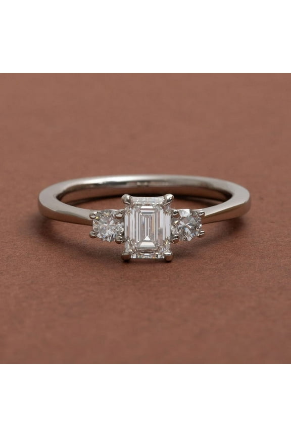 ry Emerald Cut 1.9 Ct Moissanite Anniversary Ring - 14K White Gold Plated Engagement Ring - Three Stone Wedding Ring - Best Friend Forever Ring for Women's