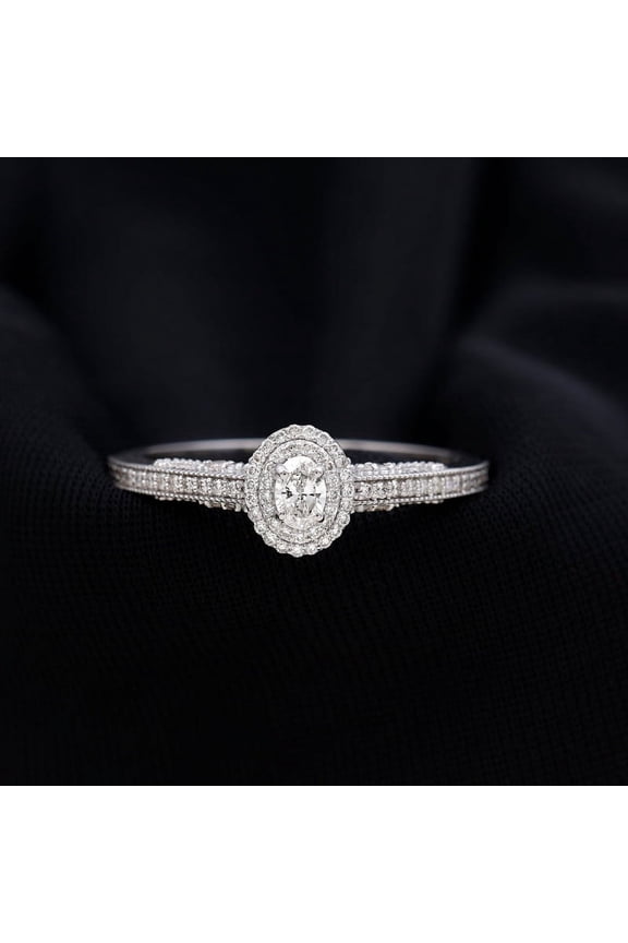 ry Excellent 2.3 Ct Oval Cut Moissanite Engagement Ring - Stamped 14K White Gold Plated Wedding Ring - Anniversary Gifts for Wife - Double Halo Wedding Ring