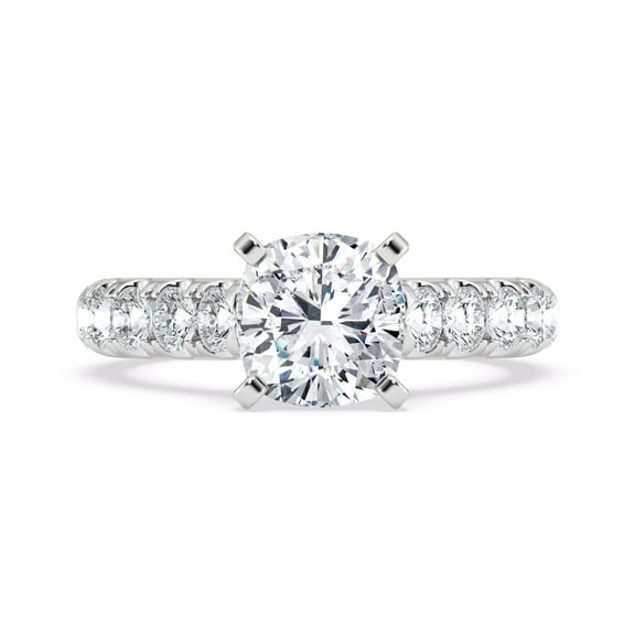 Empire Jewelry Hidden Halo Cathedral Pave Engagement Ring for Women - 1.6 Ct Cushion Cut Moissanite Ring - 14K White Gold Plated Metal - Sparkling Bridal Jewelry for Engagement