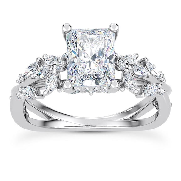 Empire Jewelry Moissanite Radiant Cut Diamond Engagement Ring - 2.3 Ct Butterfly & Bee Vine Twist Solitaire Ring in 14K White Gold Plated - Wedding Ring - Engagement or Special Occasion Ring