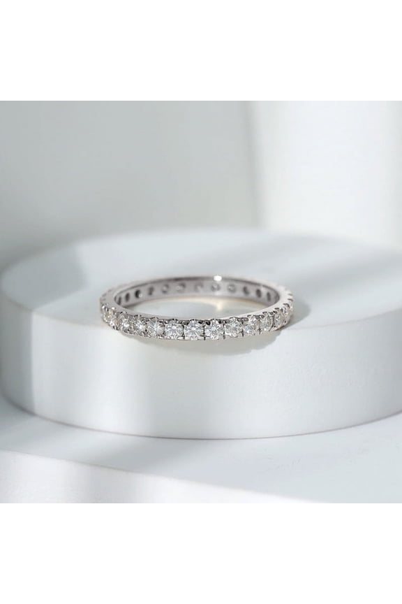 ry Prong Set 2.30 Ct Round Cut Moissanite Ring - 14K White Gold Plated Wedding Anniversary Ring - Bridal Stacking Engagement Diamond Ring - Luxurious Minimalist Anniversary Ring