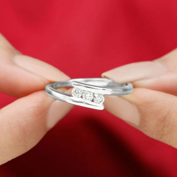 Empire Jewelry Round Cut 1.60 Ct VVS1/D Moissanite Ring - 14K White Gold Plated Wedding Anniversary Ring - Bypass Swirl Three Stone Wedding Rings - Elegant White Gold Ring