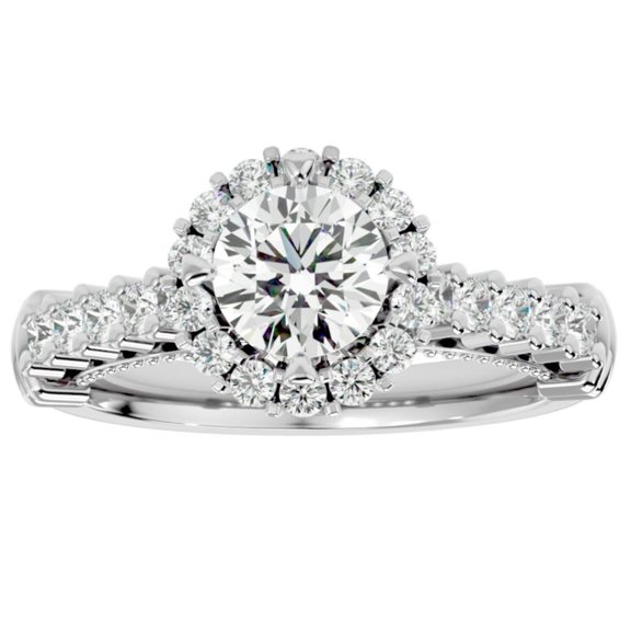 Empire Jewelry Round Cut 1.8 Ct Moissanite Moissanite Ring - 14K White Gold Plated Wedding Anniversary Ring - Prong Set Solitaire With Accents Birthday Ring Gifts - Promise Gifts for Her