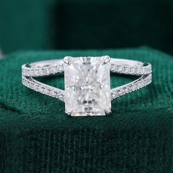 Empire Jewelry White Gold Plated 14K Diamond Ring - Oval Cut Excellent 2 Ct Diamond Ring for Women - Engagement Wedding Split Shank Ring for Women - Engagement Hidden Halo Ring - Unique Gift