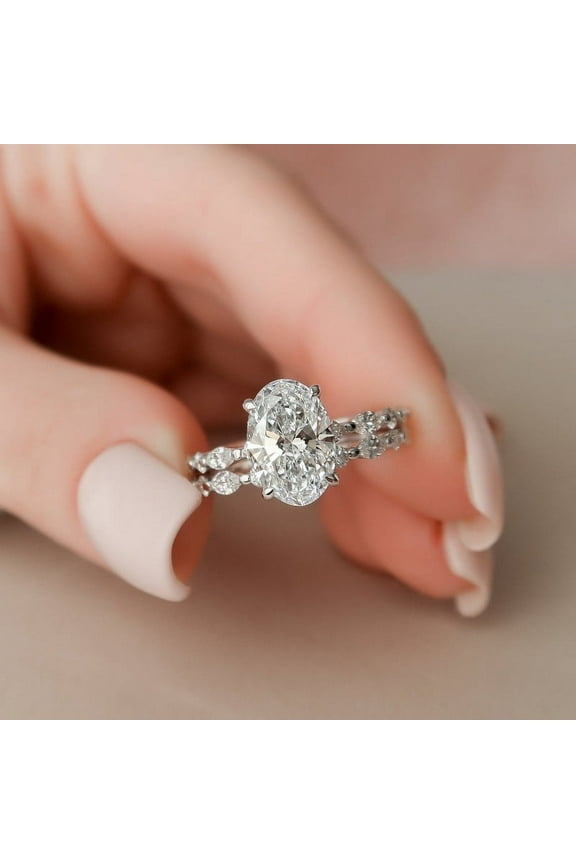 ry White Gold Plated 14K Diamond Rings - 1.4 Ct Oval Excellent Cut Diamond Rings - Engagement Hidden Halo Rings for Women - Ever & Ever Halo-Style Bridal Set Rings for Women