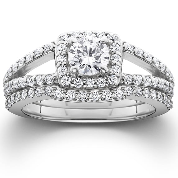 Empire Jewely Round Cut Excellent 1.3 Ct Moissanite Ring For Women - 14K White Gold Plated White Gold Plated Moissanite Rings for Her - Four Prongs Moissanite Rings For Women - Split Shank Rings