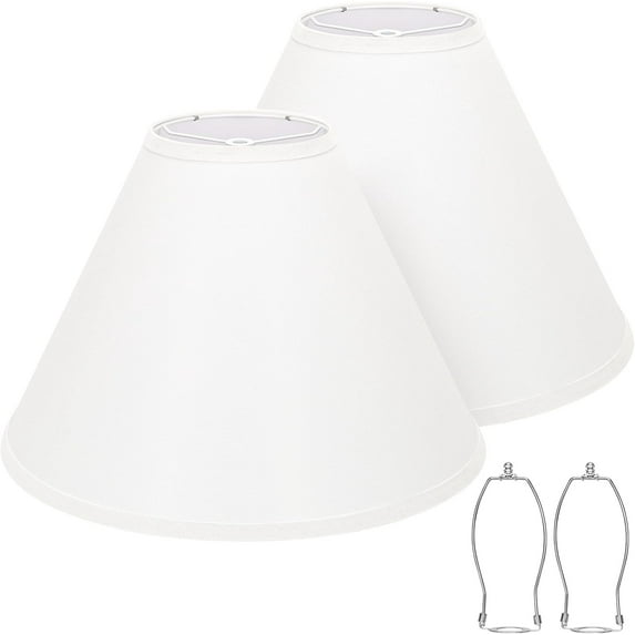 White Lamp Shades Set of 2, Empire Large Lamp Shades for Table Lamps Floor Lamps, 6" Top x 16" Bottom x 10.8" High, Natural Linen Lampshades Replacement, Spider, Harp Holders Included, Easy Assembly