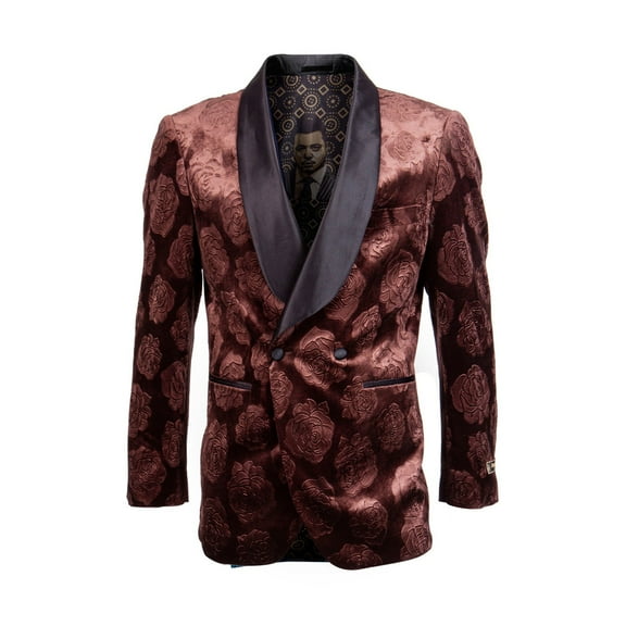 Empire™ Men's Slim Fit Shawl Lapel Jacket, Rose Floral Rust
