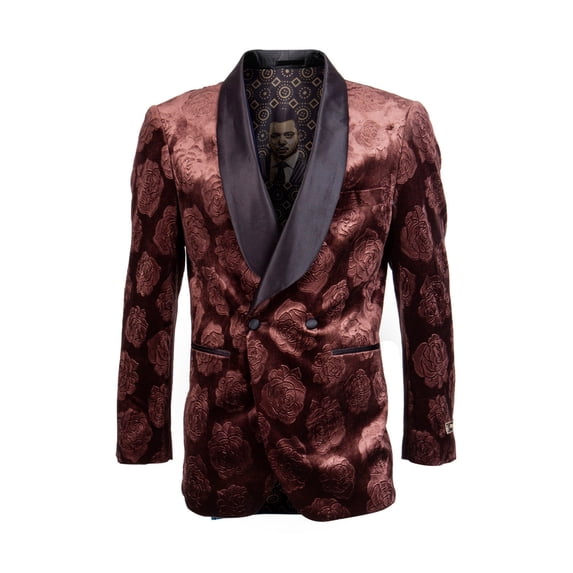 Empire™ Men's Slim Fit Shawl Lapel Jacket, Rose Floral Rust