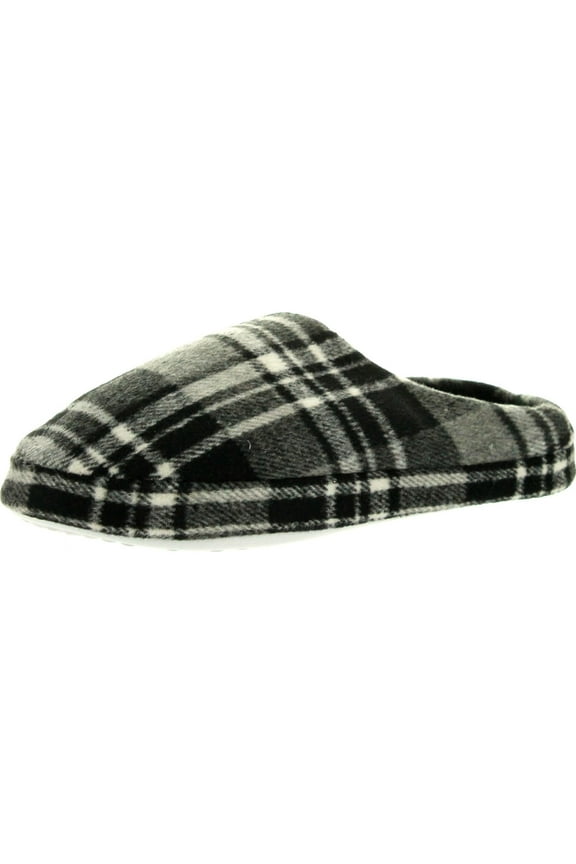Mens Sophisticated Mens Open Back Plaid Fleece Slippers
