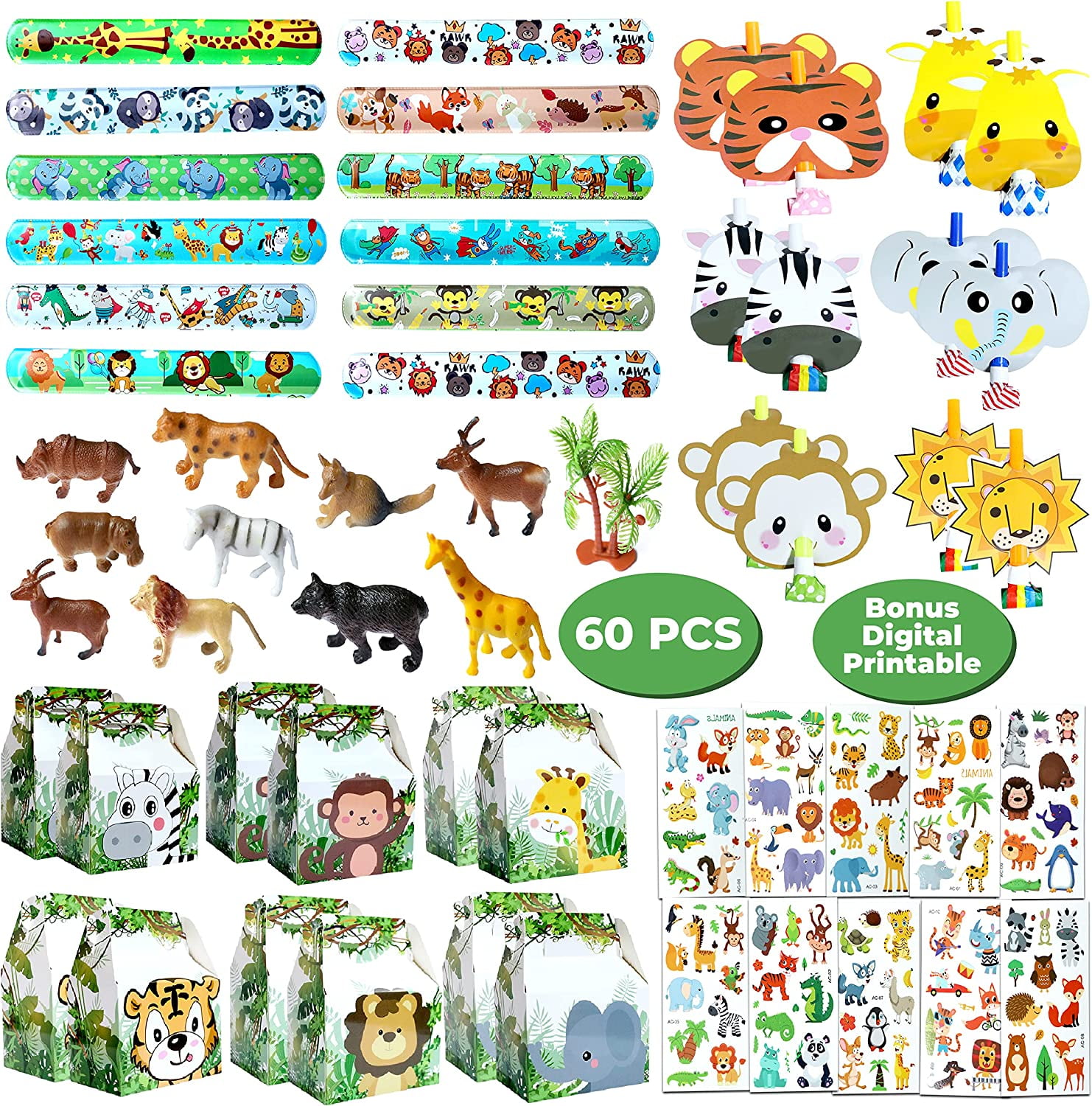 Empire Party Supply 60 Pcs Safari Party Supplies - Jungle Wild Animal Birthday Favors Treat Box Blow Out Stickers - Set of 12