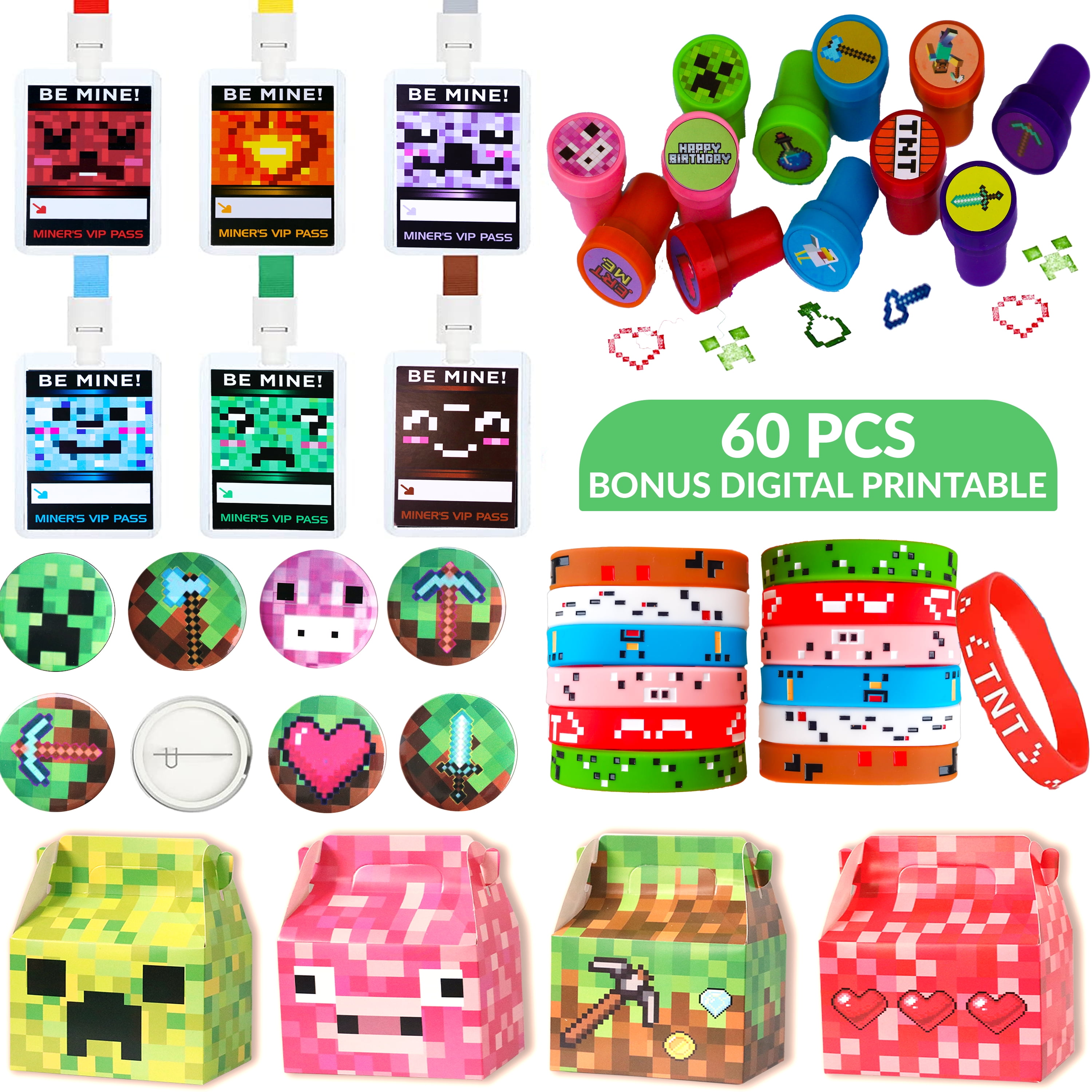 Empire Party Pixel Theme Miner Gamer Birthday for Kids Party Supplies(60 Pc) - Walmart.com