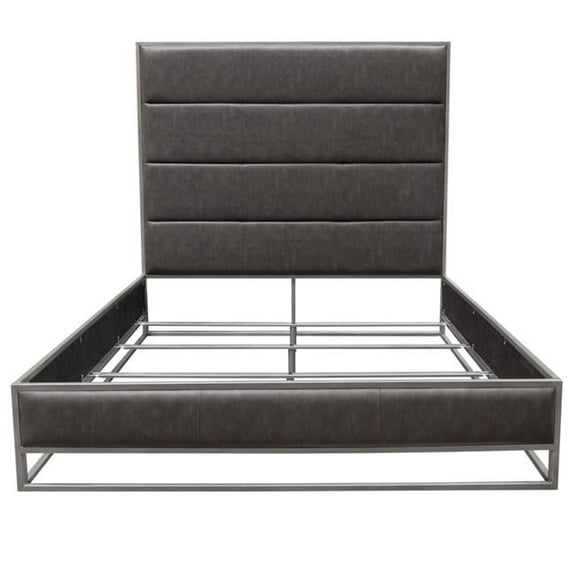 Nova Lifestyle Empire Eastern King Bed in Grey PU with Hand brushed Silver Metal Frame