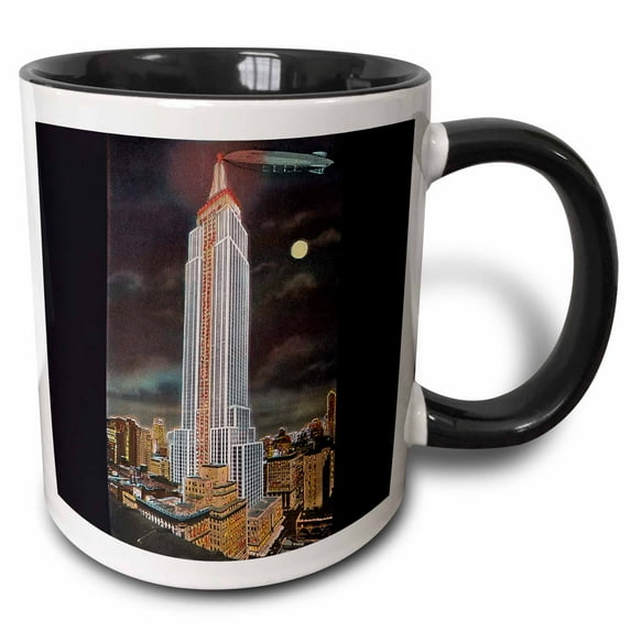 3drose, Skyscraper by Moonlight New York City, 15oz Two-tone Black Mug