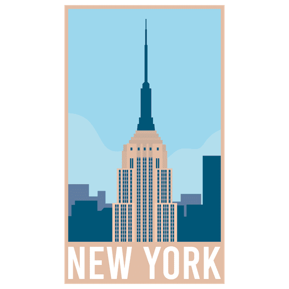 Empire State Building Image Adhesive Vinyl Sticker Decoration 30" x 34" Cartoon Art Buildings Design Removable New York's Famous Landmark Home Living Room Wall Decal