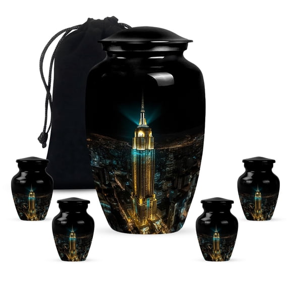 Empire State Building Memorial Large Urn For Ashes For Women - Cremation Urns For Men - Tiny Handmade Decorative Unique Gifts For Women Combo 10Inch 200Lbs And 3Inch 4 Keepsake Urn