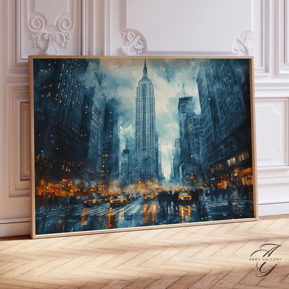 Empire State Building Poster: Rainy Night Nyc Skyline Art, Unframed Poster Size 24x36