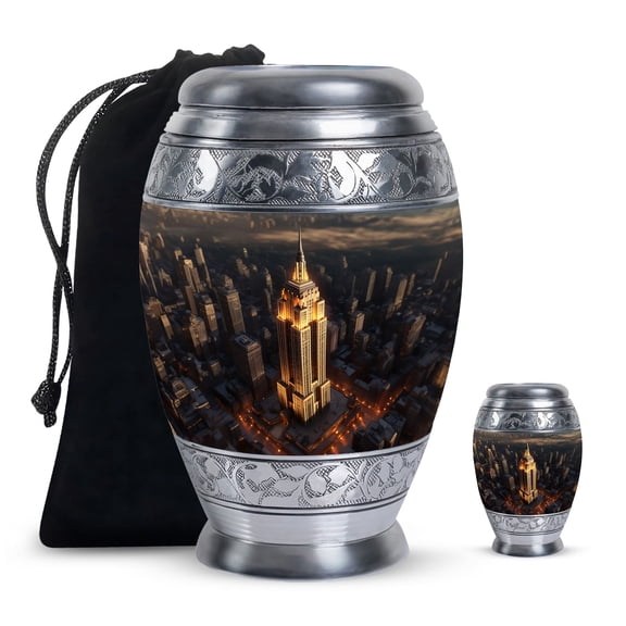 Empire State Building Rainbow Burial Large Urn For Ashes Adult Male And Female - Tiny Urn For Ashes For Women And Men - Cremation Gifts For Decorative Combo 10Inch 200Lbs And 3Inch Keepsake Urn