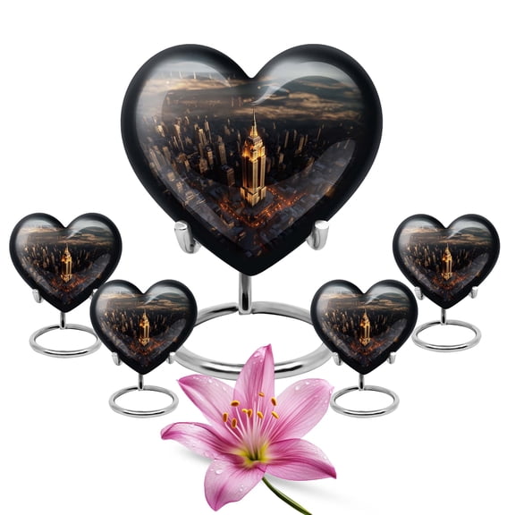 Empire State Building Rainbow Memorial Mini Urn For Ashes Adult Male And Female - Large Urn For Ashes For Women And Men - Burial Gifts For Decorative Combo 10Inch 200Lbs And 3Inch 4 Keepsake Urn