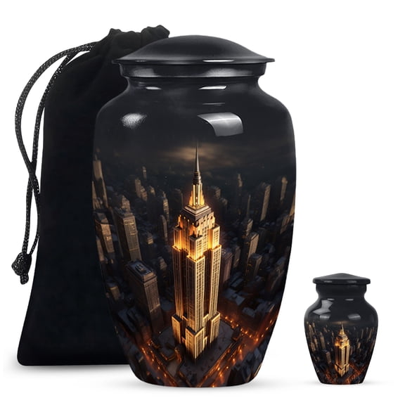 Empire State Building Rainbow Mini Urn For Ashes Adult Male And Female - Unique Large Urn For Ashes For Women And Men - Funeral Gifts For Decorative Combo 10Inch 200Lbs And 3Inch Keepsake Urn