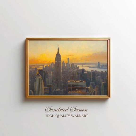 Empire State Building Sunset New York City Skyline Manhattan, Stretched Canvas 16x20in